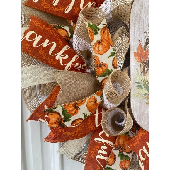 Always Be Thankful Wreath – 24” Fall Pumpkin Front Door Decor – Handmade Wreath - Picture 3 of 8